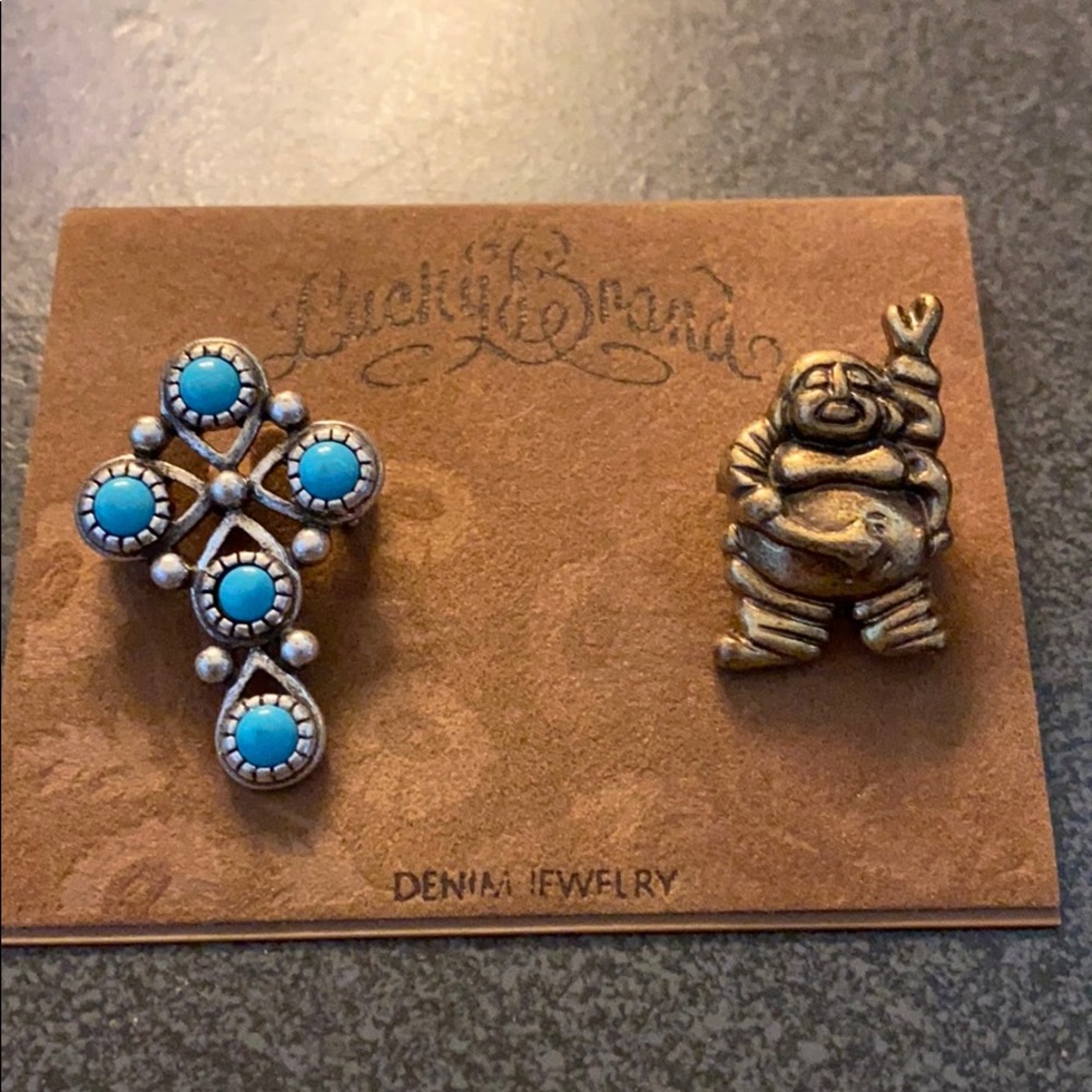 NEW Buddha/turquoise hippie cross pins Lucky Brand - Picture 2 of 8